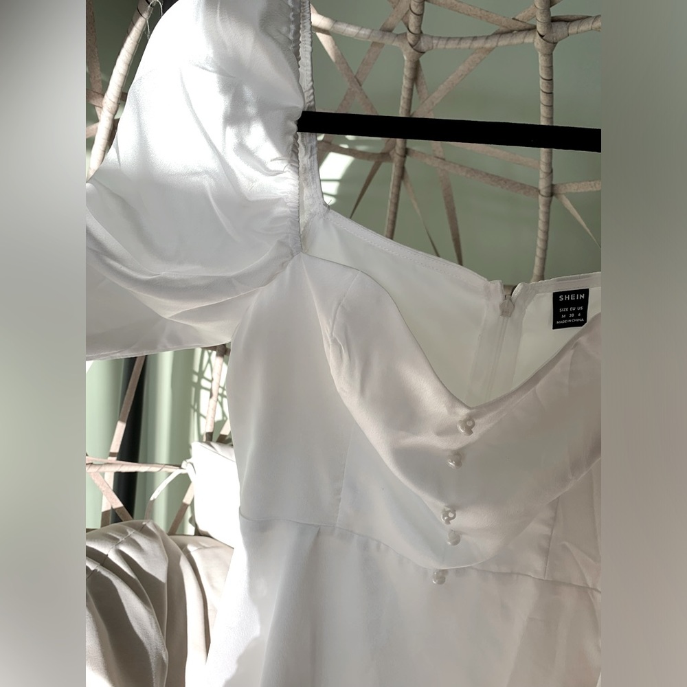 Whimsical white dress ruffled bodice flowy Aline skirt bridal bride bachelorette